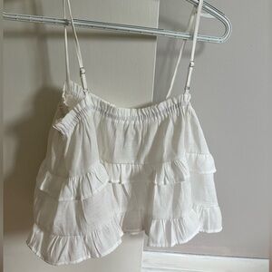 White Ruffle Tiered Crop Top – Adjustable Straps